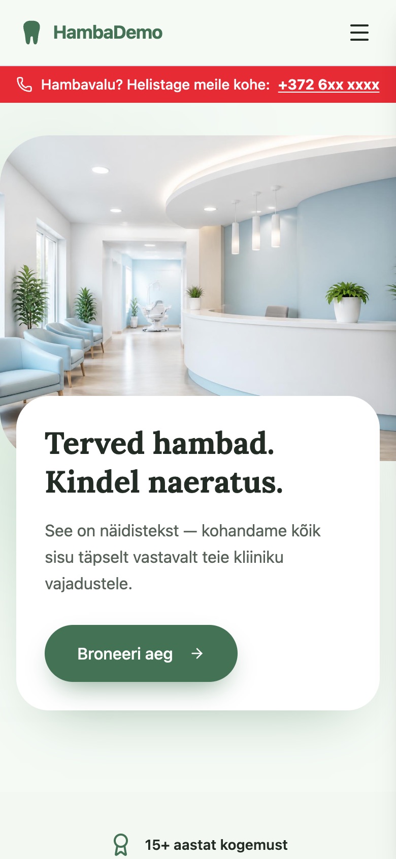 Näidislehe broneerimisvaade telefonis